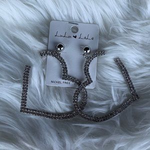 Silver Rhinestone Heart Earrings